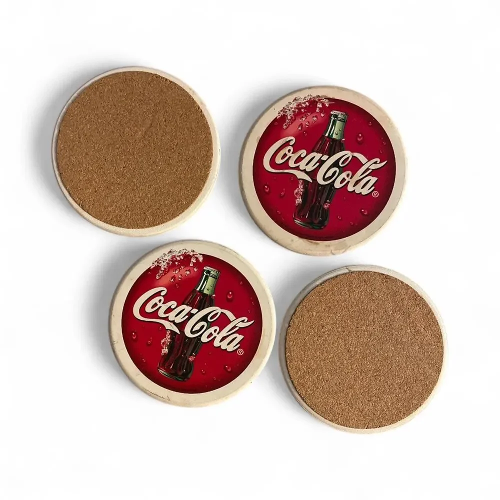 Coca Cola Stone with Cork Back Vintage Y2K Coasters set of 4